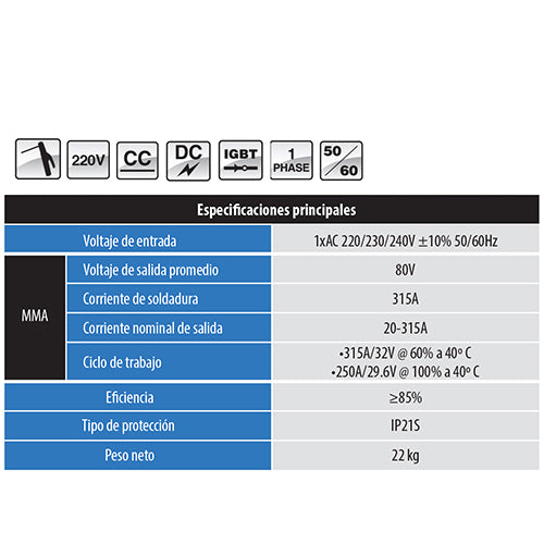 Maquina de soldar SuperArc315 de electrodo Heavy duty Uso industrial 220V