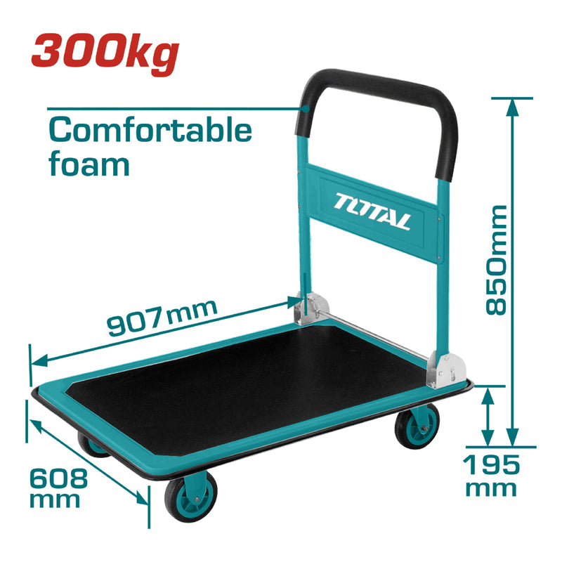 Carretilla de Plataforma Plegable de Carga para 300 Kg. Mangos de Acero con espuma Ergonomica.