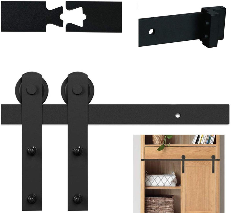 Kit de herrajes para puertas corredizas de madera de montaje lateral en forma de J