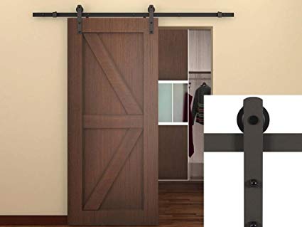 Kit de herrajes para puertas corredizas de madera de montaje lateral en forma de J