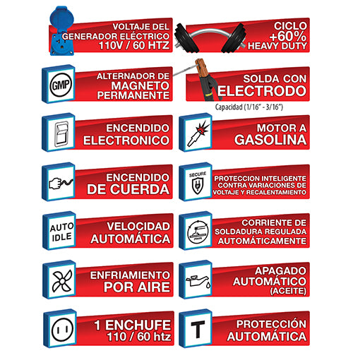Motosoldador gasolina BIG BOY 250 Amp encendido electrico/cuerda Generador soldador motosoldadora