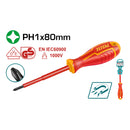 Destornillador insulado de estrella PH1 mm. Largo 80 mm. Cr-V. 1000volts. Certificado VDE