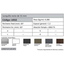 Junquillo Recto 31 mm. Espesor 1.1 mm. Largo 5.85 mts. Acabado Lacado Blanco.