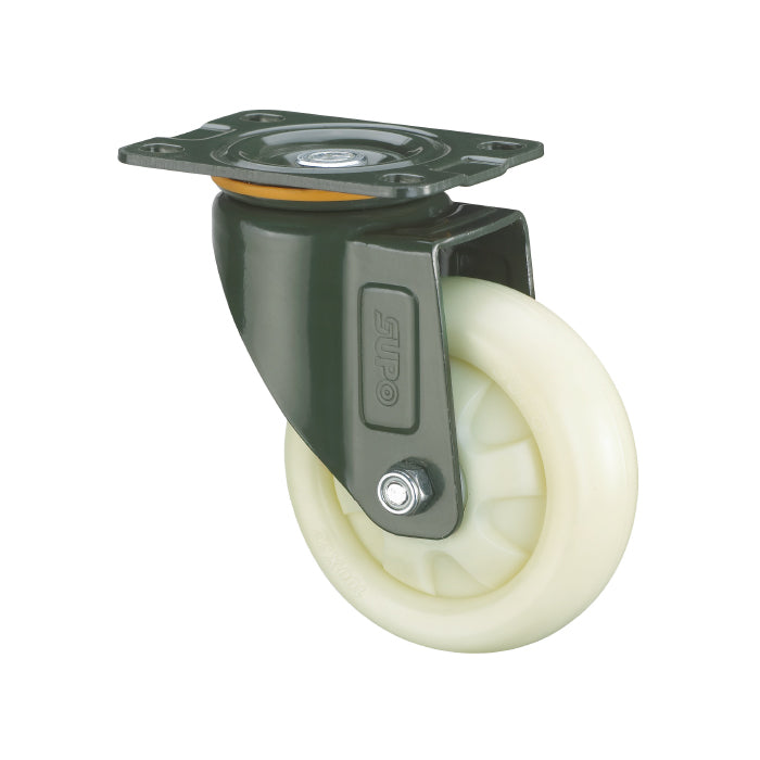 Rueda giratioria Serie trabajo mediano 100mm 4" Capacidad por rueda 140kg Poliolefina Blanca