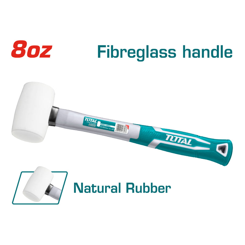 Martillo de goma 8 OZ/220g 45% goma natural blanca suave. Mango de fibra de vidrio