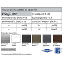 Hoja Puerta Abatible 52x87 mm Espesor 1.5 mm. Largo 5.85 mts. Acabado Anodizado Bronze 15 Micron. (D