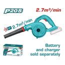 Soplador blower 20V Inalámbrico 2.7 m³/min 18000 rpm No Incluye batería ni cargador.