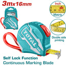 Cinta Metrica de Acero de 3 m X 16 mm. Metros/Pulgadas. Con doble boton de autobloqueo.