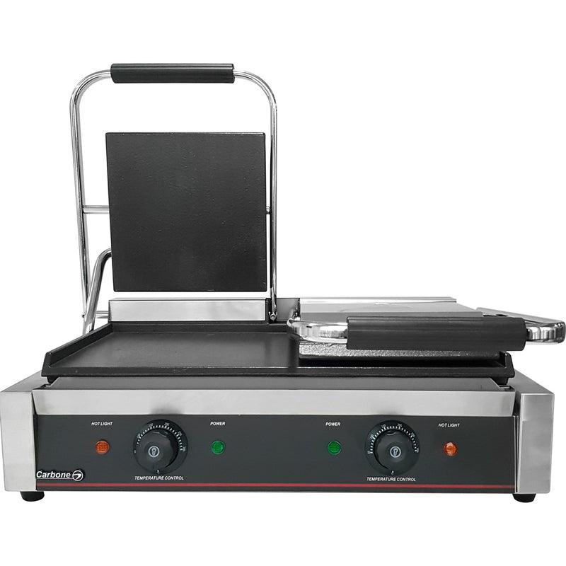 Plancha doble 565*365*210mm :110V/60Hz 2*3.6 KW 25.5kg. Plana arriba y abajo.