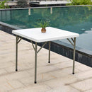 Mesa plástica plegable cuadrada 34"x34" (HDPE) con marco de acero revestido. Medidas 86 cm x 86 cm.