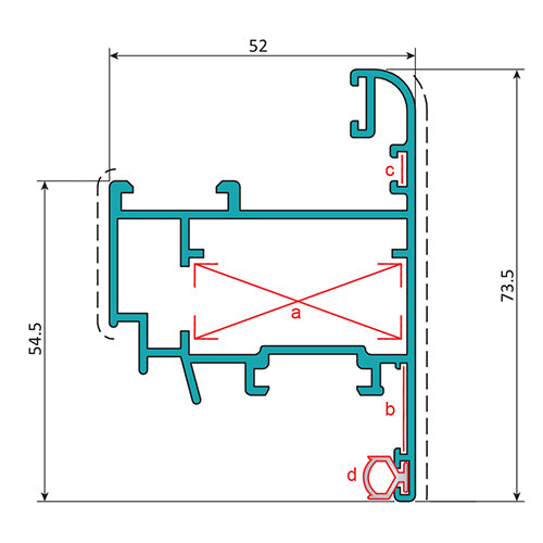 Hoja Ventana Abatible 52x65 mm Apertura Exterior. Espesor 1.4 mm. Largo 5.85 mts. Acabado Lacado Bla
