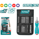 Juego 26pza Destornillador ratchet de puntas.18pcs 65mm bit 6pcs Power sleeve Material:CR-V