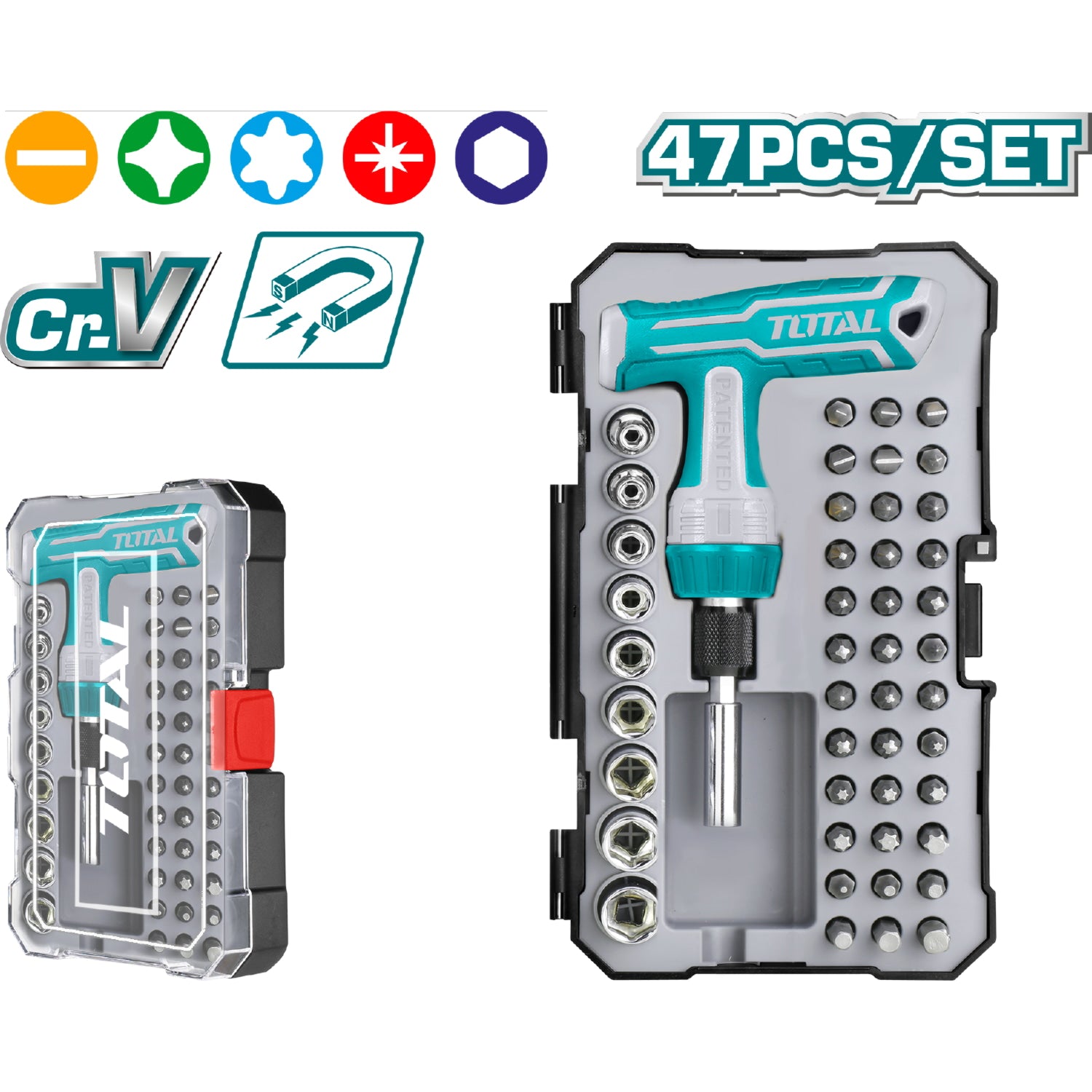 Juego de brocas destornilladores con Mango tipo T de 47 piezas.