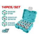 Juego de dados Socket tipo E de 14 piezas.Cr-V. (50 BV 0). Cromado de Tratamiento Termico.