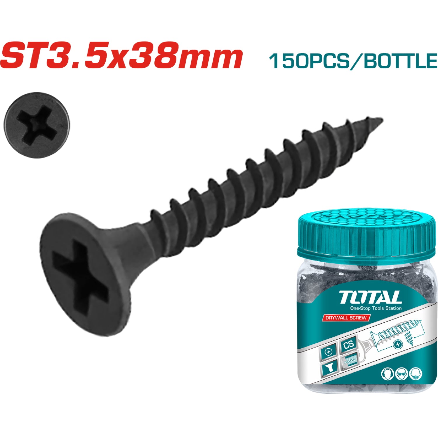 150/pzas Tornillo drywall ST3.5x38mm. Estrella cabeza conica. Rosca fina. Acabado negro fosfatizado