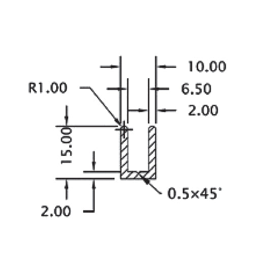 U-Channel Vidrio de 6 mm de Aluminio. Alto 15 mm. Largo de 3 m. Acabado Satinado