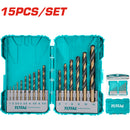 Juego de brocas 4341 HSS de 15 piezas para Taladro. Tamaños: 1,2,2.5,3,3.5,4,4.5,5,5.5,6,7,8,9,10,12 mm