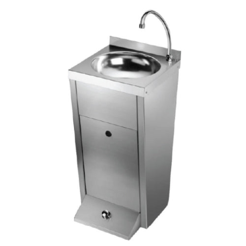 Fregador sanitario c/ pedal piso 400x400x850 mm tina redond 330 mm diametro. incluye griferia