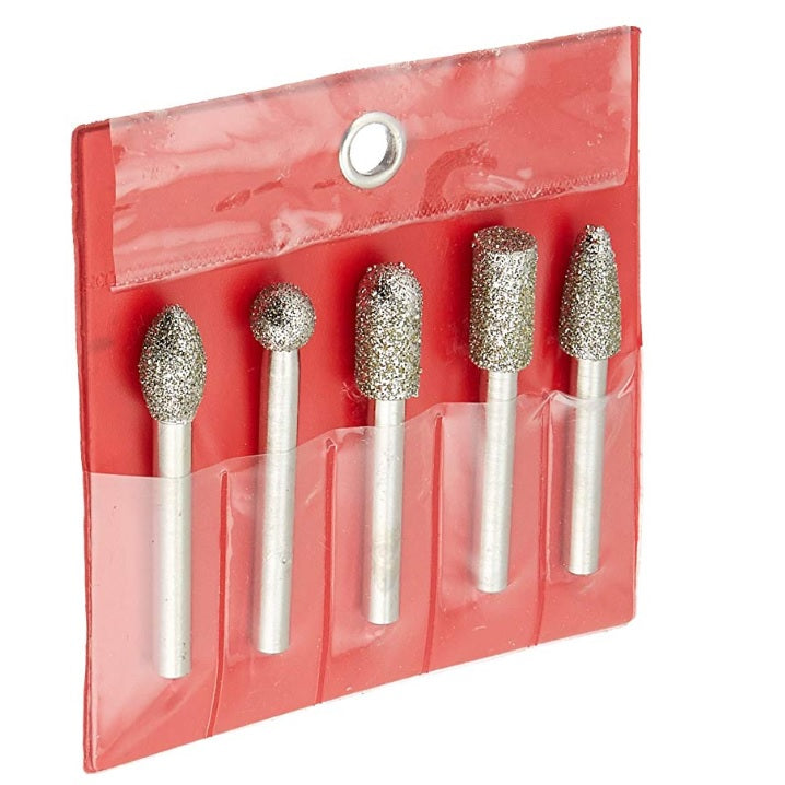 Fresas diamante con vastago de 1/4", para usarse en vidrio, piedra natural y concreto. (Set de 5 pcs)