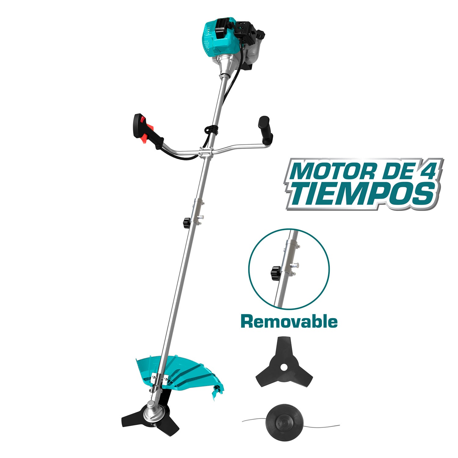 Desmalezadora grande. Motor 4 tiempos enfriado por aire a gasolina 0.7KW (1.1HP) 31cc.