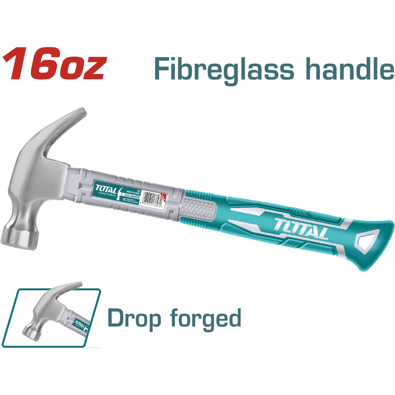 Martillo de orejas, Tratamiento térmico, Acero 45# Mango fibra vidrio 16onz/450g.
