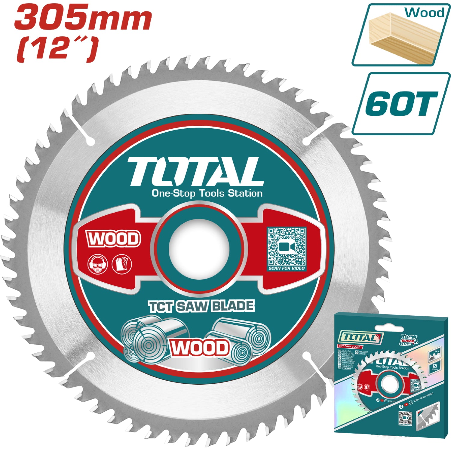 Disco corte madera 305mm(12")  60T,arbor:30mm 16mm and 25.4mm ring