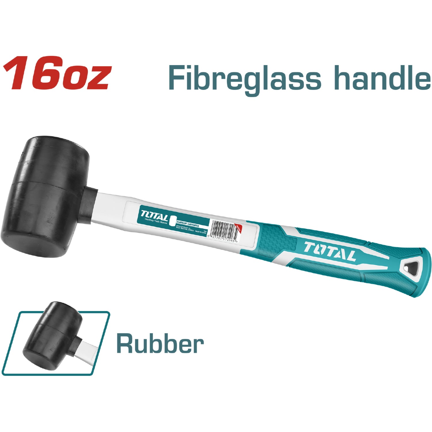 Mazo de goma 16oz/450g. Mango de fibra de vidrio.