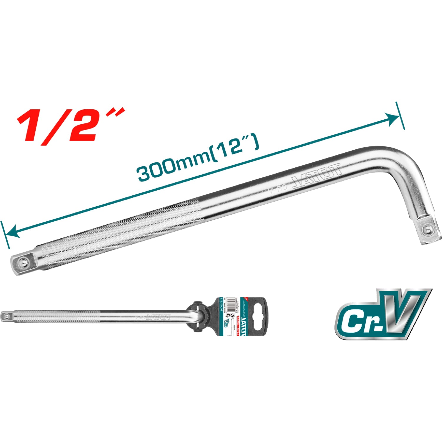 Extension Barra en L de 1/2" DR. Longitud: 12" (300mm). Cr-V (50 BV 30). Cromado.