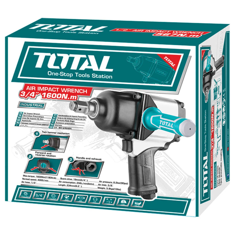 Llave de Impacto de Aire de 19 mm ( 3/4" ). Velocidad Max 4000 rpm. Torque Max. 1600 Nm (1180 ft).