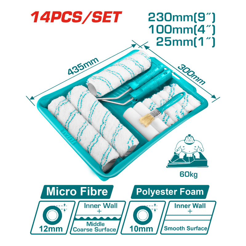 Kit de Rodillo y bandeja para pintar económicos. Set 14 piezas. Bandeja: 435*300mm