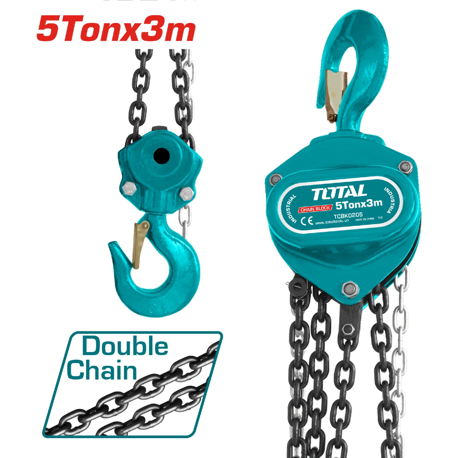 Tecle grua Señorita de cadena 5 ton. Altura max 3 m. de doble cadena.