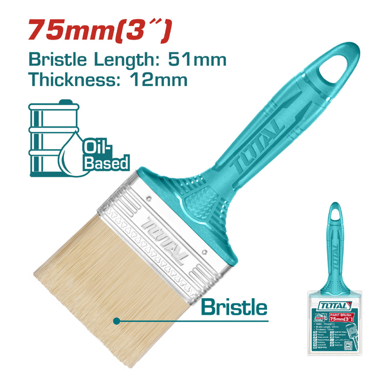 Brocha de 3" (75mm). Largo 51mm grueso del pelo 12mm. Mango de plástico.