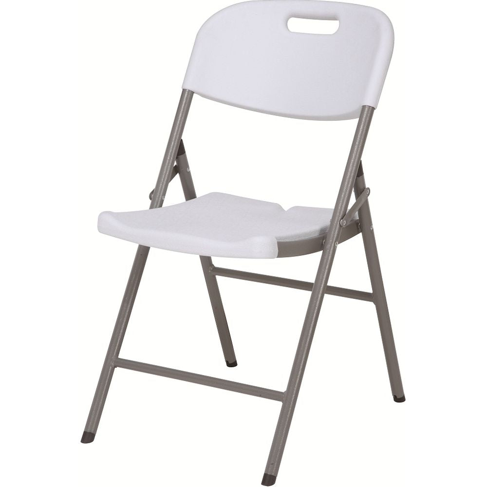 Silla plástica plegable (HDPE) con marco de acero revestido. Medidas 83 cm x 46 cm x H57 cm.