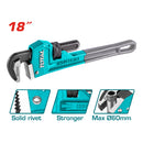 Llave de tubo forjada acero alta calidad. Remache sólido.Diámetro Max sujeción: 60mm. 18"(450mm)