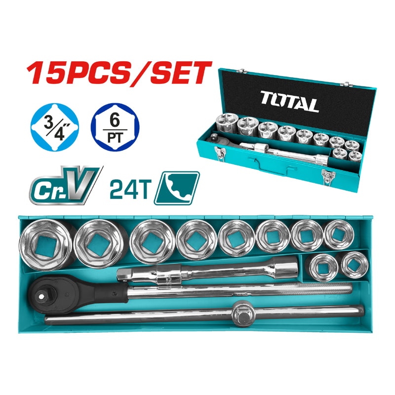 Juego de Dados Socket de 3/4" DR. de 15 Piezas. Cr-V (50 BV 0). Cromado de Tratamiento Térmico.