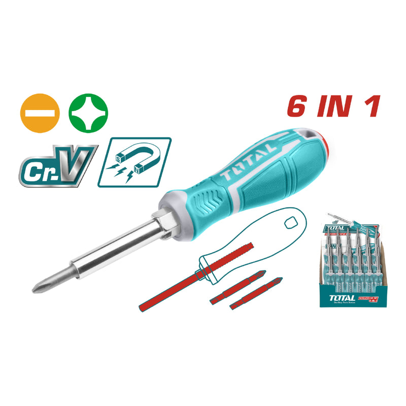 Juego Destornillador punt 6en1 CR-V 2punt 2 vias 6.35*65mm,PH1+SL5 8.00*75mm,PH2+SL6 2 socket:6,8mm