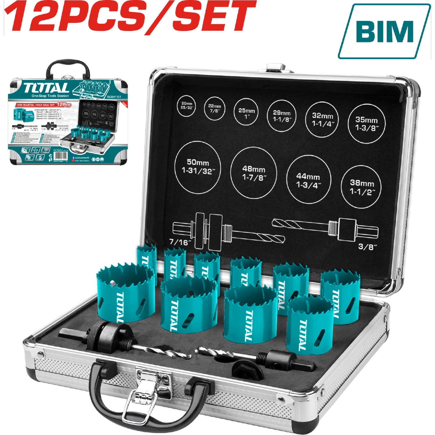 TACSH1121 Maletin con 12 pcs brocas cilindricas Bi-Metal