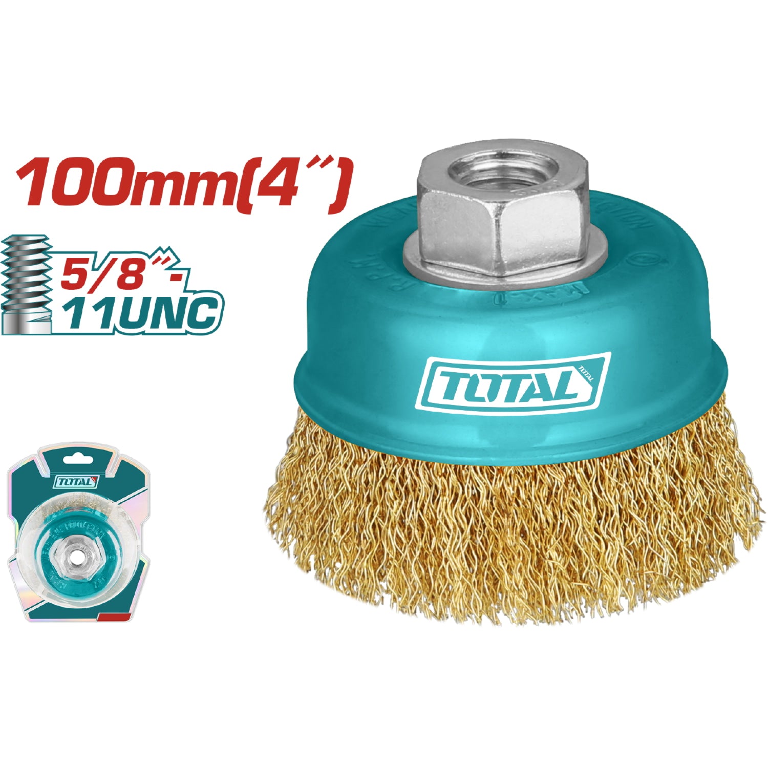 Disco de alambre 4" con rosca 5/8" 11 UNC. Diametro alambre 0.3 mm.