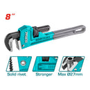 Llave de tubo forjada acero alta calidad. Remache sólido.Diámetro Max sujeción: 27mm. 8 "(200mm)