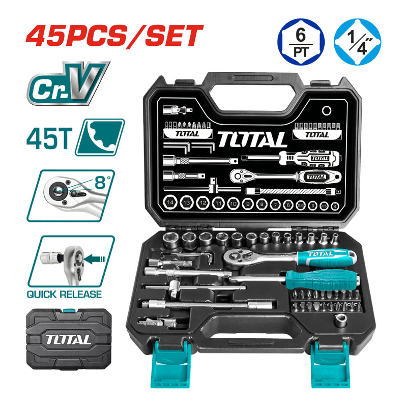 rachet c/socket 45PZA 1/4" CRV DR SOCKET 4,4.5,5,5.5,6,7,8,9,10,11,12,13,14mm
