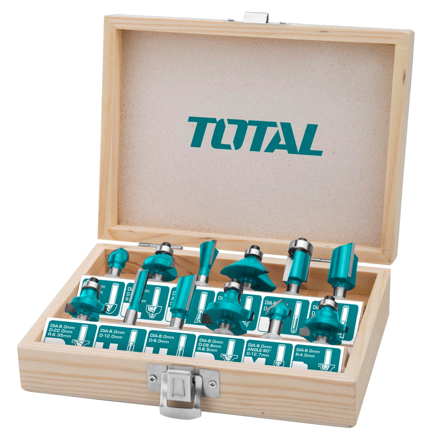 Maletin mixto de 12 pcs de puntas para router de 1/4". Alta Calidad.