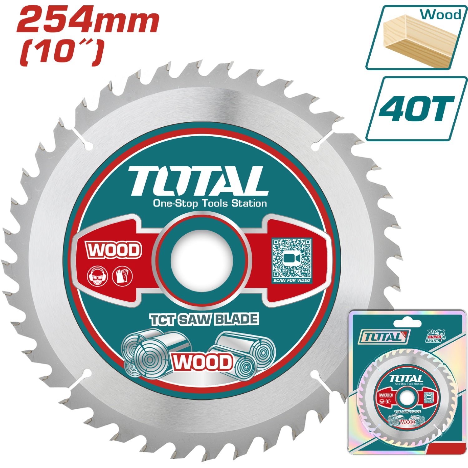 Disco corte madera 254mm(10") 40T,mandril:30mm 16mm y 25.4mm anillo