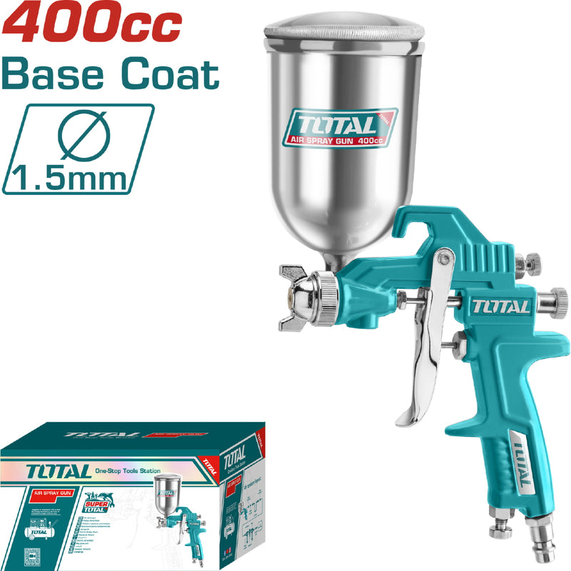 Pistola Spray. Boquilla 1.5 mm. Ajuste de Ancho de Salida 180-250 mm. Capacidad de Pintura 400 cc.