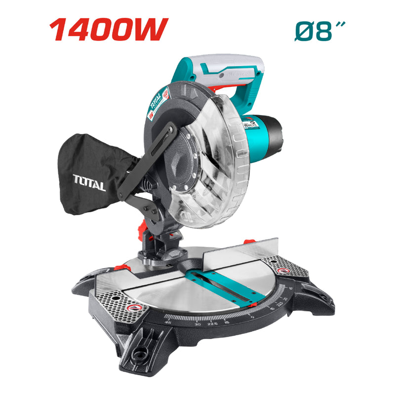 Ingleteadora 1400W diam. de hoja 210mm(8") 5000rpm. Base de alum. Max corte55x120mm. Incluye 1sierra