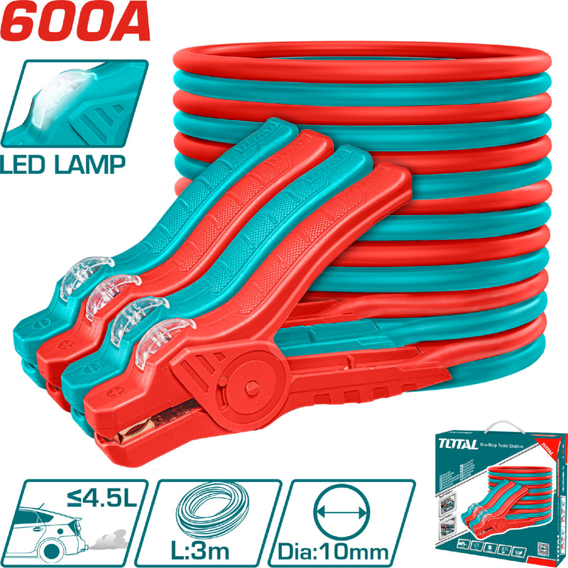 Cable emergencia para baterías con Lampara LED. Corriente 600 Amp. 3 mts