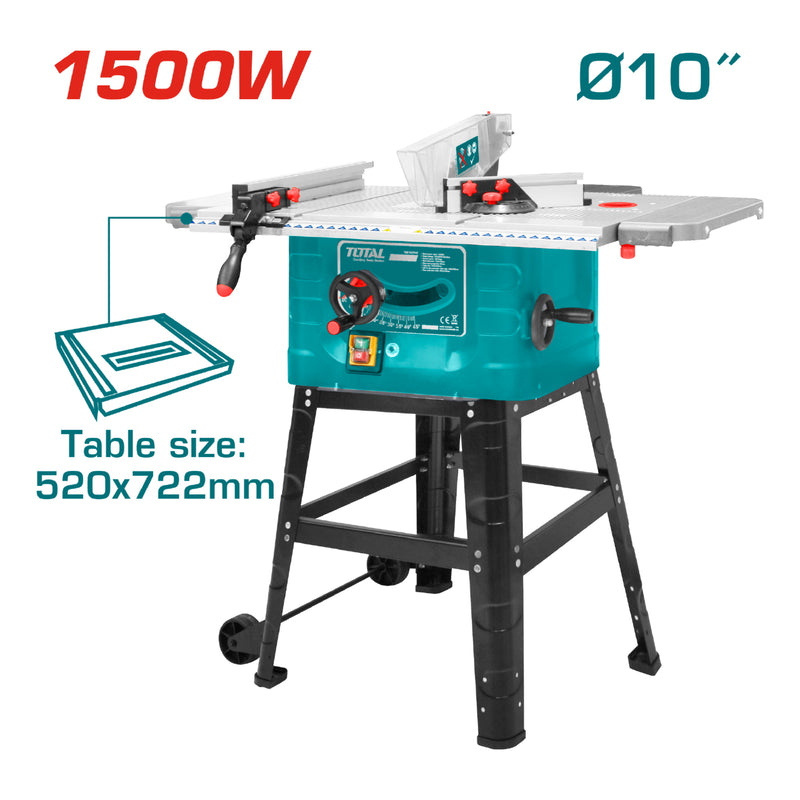 Sierra de mesa 1500W 4500rpm. Disc. de 10" 254mm. Mesa 725 x 490mm. 110-120V~60Hz.
