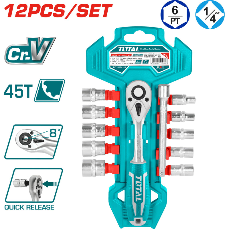 Juego de dados de 1/4 de 12 pzas. CR-V. Acero de Alta Calidad.