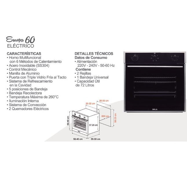 Horno empotrable eléctrico Europa 60.