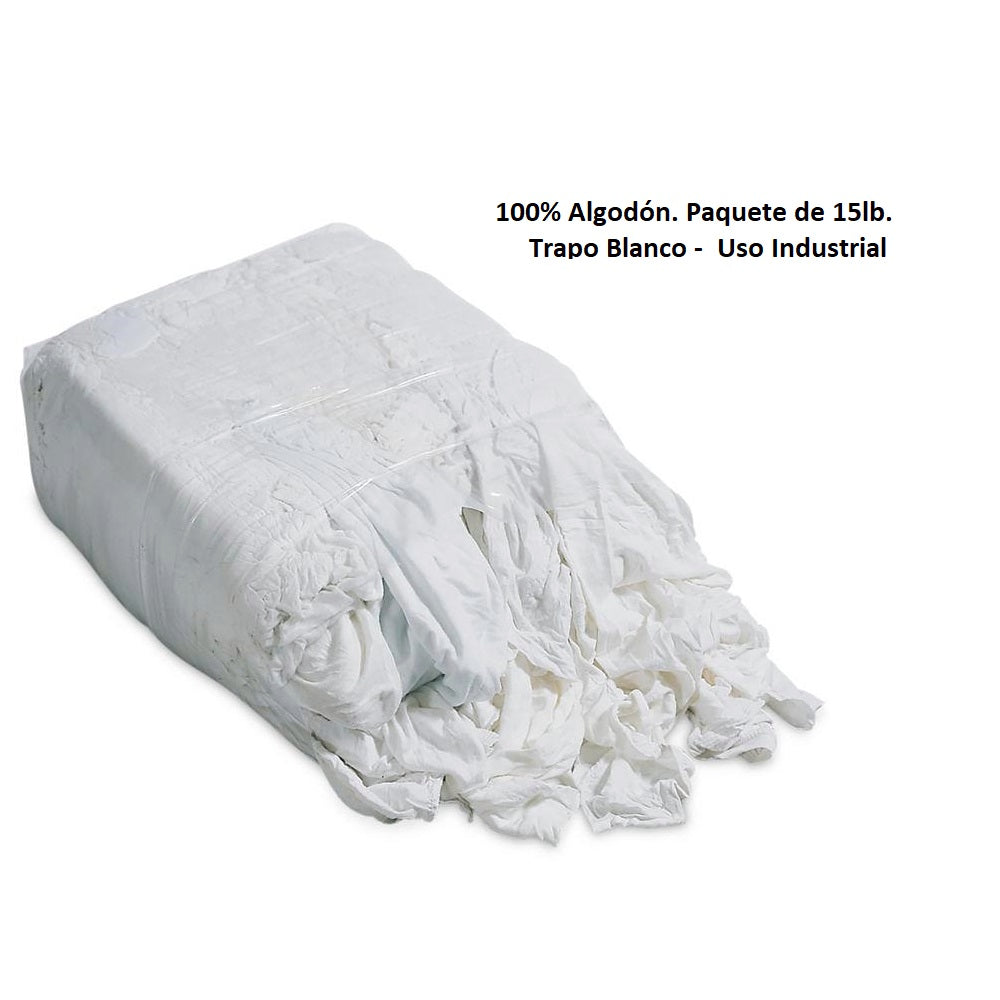 Trapo tela Blanco uso industrial. 100% Algodón. Paquete de 15lb. franela