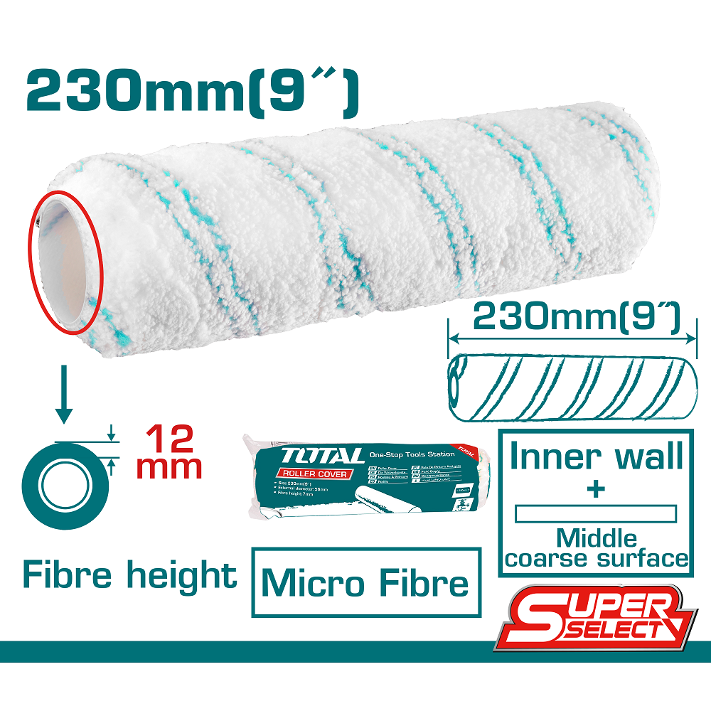Rodillo de pintar adecuado THT8592, 230 mm/9". Largo de la fibra 12 mm.